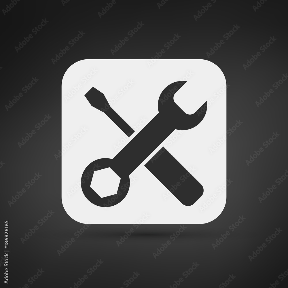 Black settings tools icon on light app background with shadow Black settings tools icon on light app background with shadow