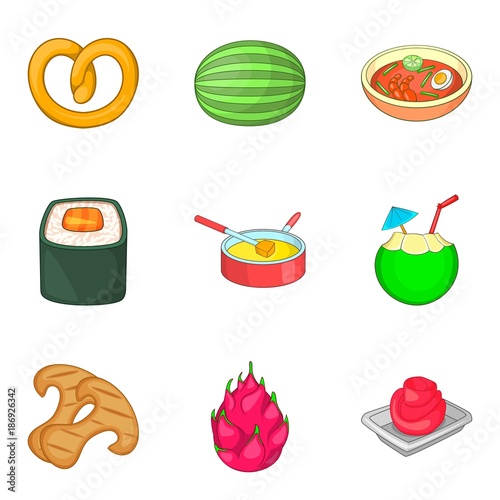 Yum yum icons set, cartoon style