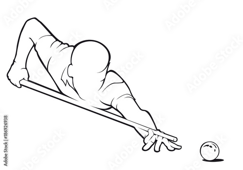 Billiard player with cue and ball contour