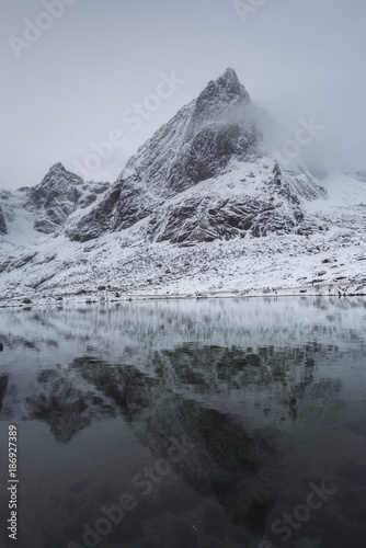 Reflection of mountain in water, Lofoten, Nordland, Norway © klevit
