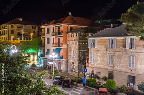 Narrow streets and traditional buildings of Celle Ligure, Liguria, Italy