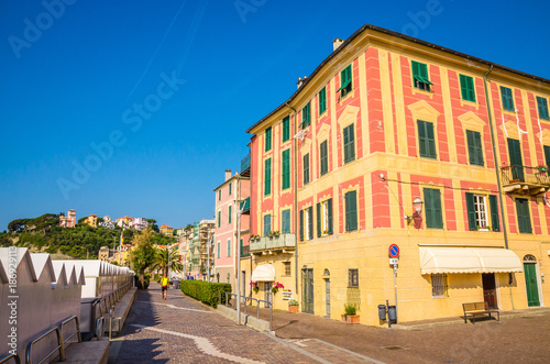 Narrow streets and traditional buildings of Celle Ligure  Liguria  Italy