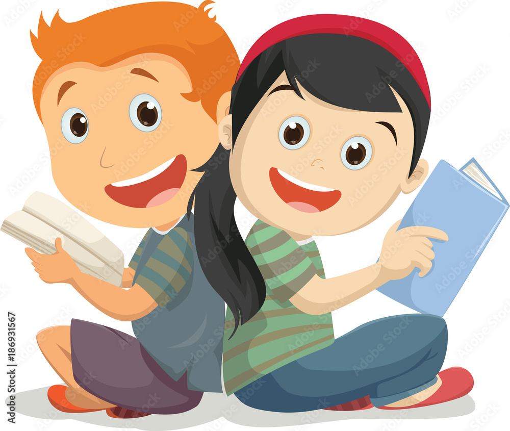 Boy and girl reading book isolated on white Boy and girl reading book isolated on white