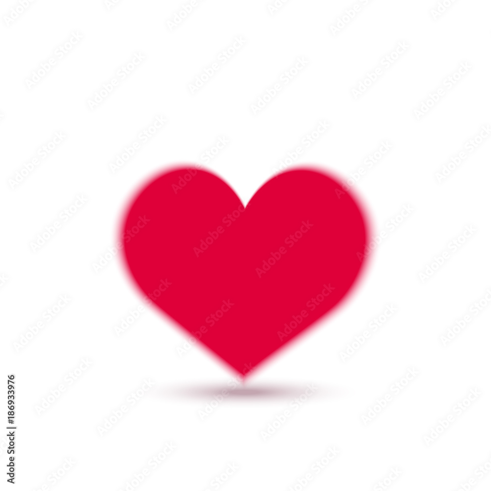 Blured red heart with soft shadow on white background for Valentine's day. Vector