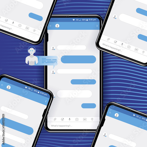 Chat bot icon for social networking in realistic smartphone. Social concept and a chat on the Internet. Flat vector illustration EPS 10