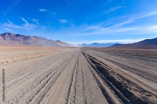 The Car Trails in the Middle of the Desert, Bolivia, South America