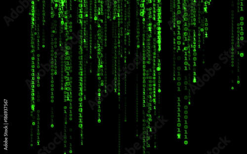 Digital binary data, streaming code background. Matrix background. Programming / Coding / Hacker concept. Cyberspace with green digital falling lines, abstract background, binary chain. Crypto space. © Nenad