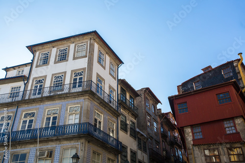 Facades of buildings in central part of the old Porto, Portugal.