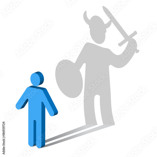 The symbol of a man, casting a shadow of a viking.