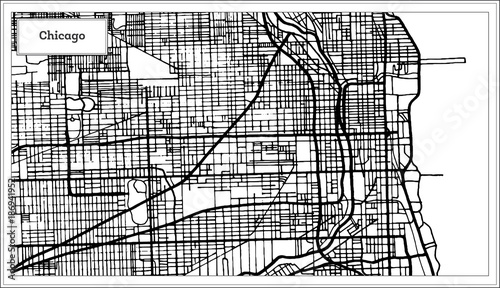 Chicago Illinois USA Map in Black and White Color.