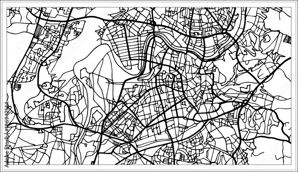 Vilnius Lithuania Map in Black and White Color.