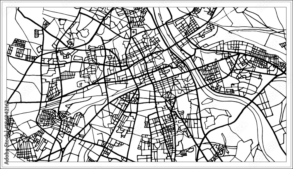 Warsaw Poland Map in Black and White Color.