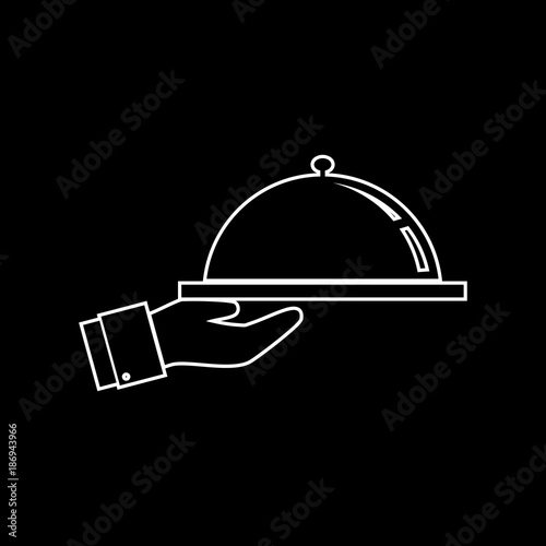 Food tray on a hand of hotel room service. vector icon
