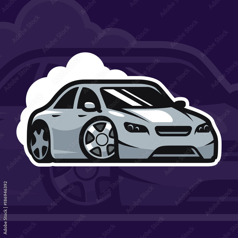 Sport car vector illustration. Drift car logo design. Street racing
