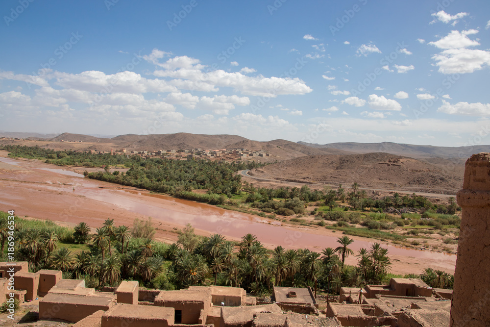 old kasbah morocco made from loam sandstone and the interieyr of old kasbah