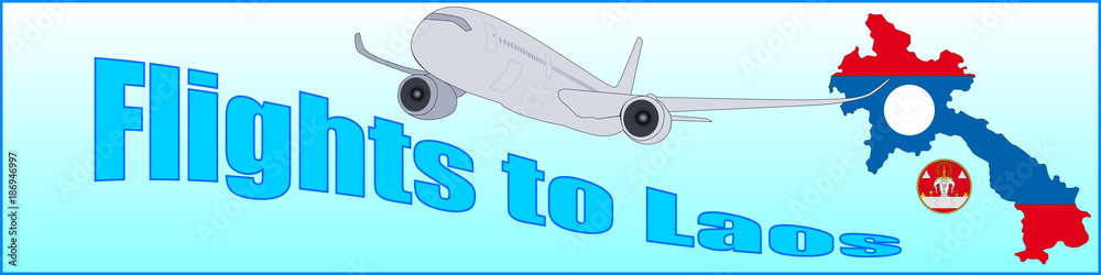Fototapeta premium Banner with the inscription Flights to Laos