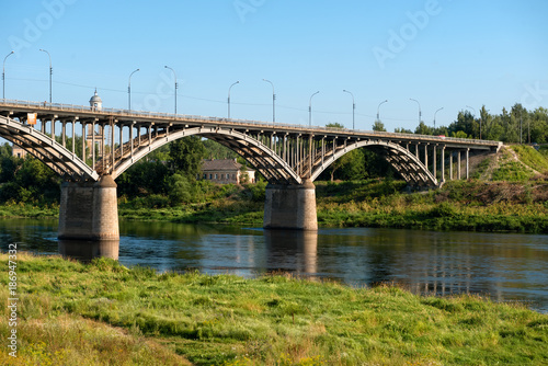 The view at the bridge across the Volga river in the town of Staritsa, Russia © Konstantin