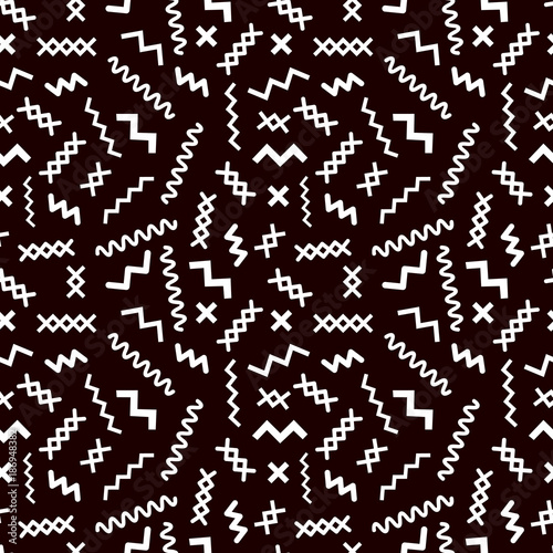 Memphis style seamless pattern on black background