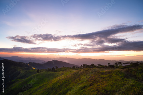 Long explosure shot, Beautiful sunset scene at Phu chi fah Chiangrai Thailand