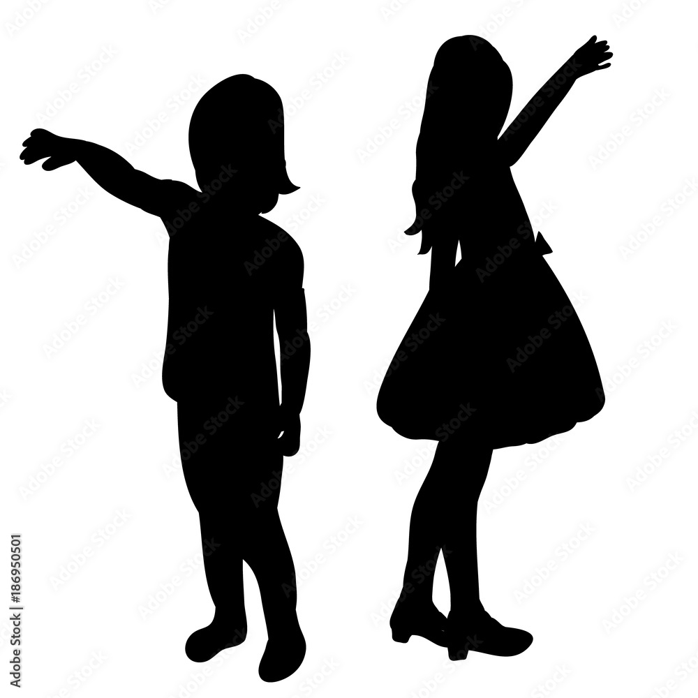 vector, isolated silhouette of little girls