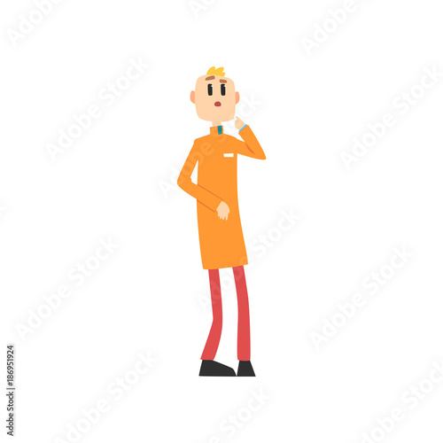 Scientist, engineer or astrophysicist cartoon character, man of science vector Illustration