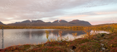 Sunset lake in Abisko national park in Sweden