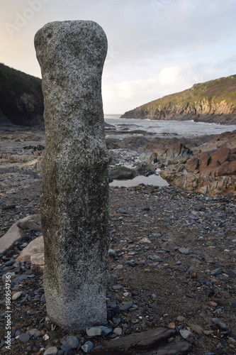 Eroded granite mooring post Portquin North Cornish Coast photo