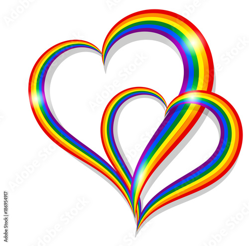 Two rainbow pride heart shape symbol LGBT community