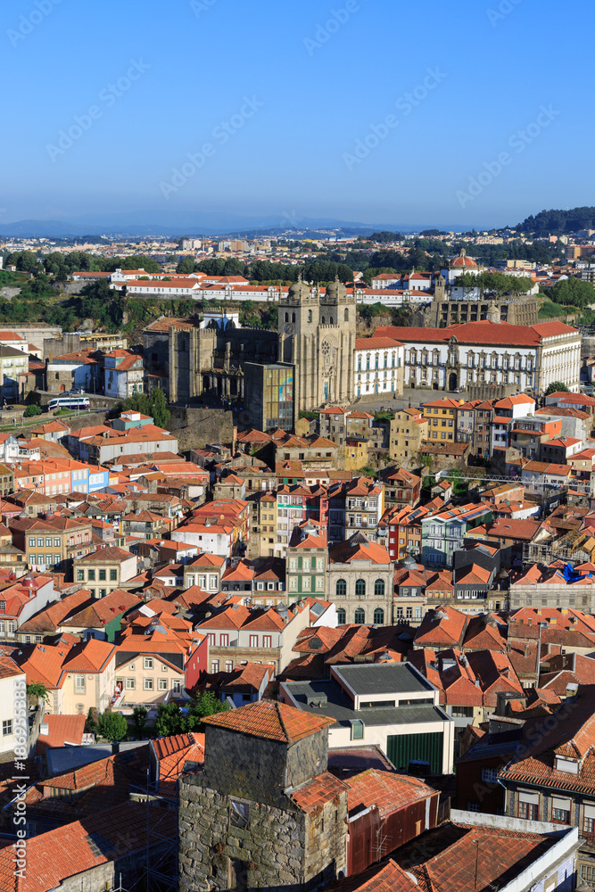 Aerial view of the Historical Centre of Porto: view from Clerigos Tower, Portugal