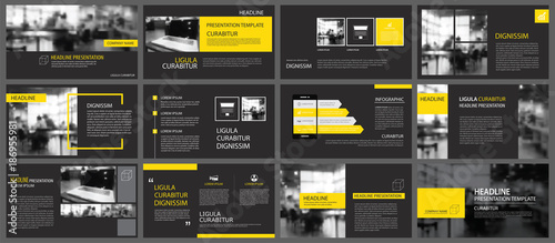 Black yellow presentation templates and infographics elements background. Use for business annual report, flyer, corporate marketing, leaflet, advertising, brochure, modern style.