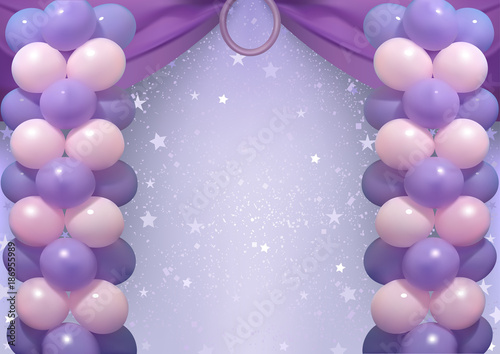 Birthday Background with Purple and Pink Party Balloons - Holiday Illustration, Vector
