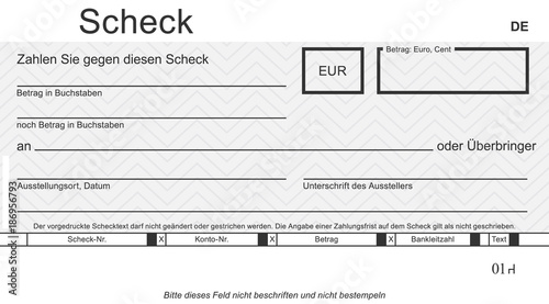 Vektor-Check mit modernem Design. Original Scheck - blanko blue. Blankoüberprüfung mit freiem Platz für Ihren Text.