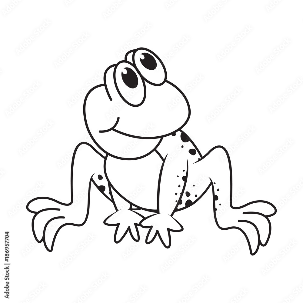 black outline frog vector cartoon or mascot sitting with smile