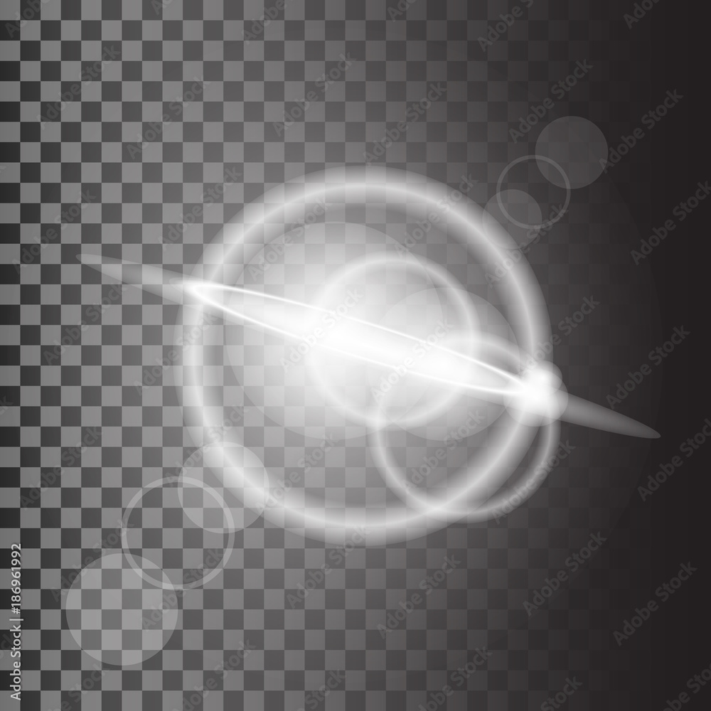 Vector magic white rays glow light effect isolated on transparent background.