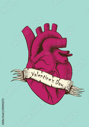 Valentine's Day vintage hand drawn.Vector illustration on aquamarine background.
