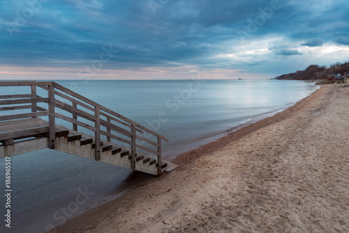 A walk on the pier at sunset in the winter