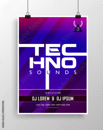 Vector dance party flyer design with eye-catching background.