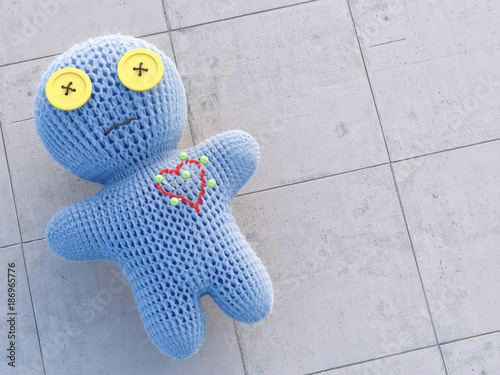 Pins sticking in voodoo doll, d rendering