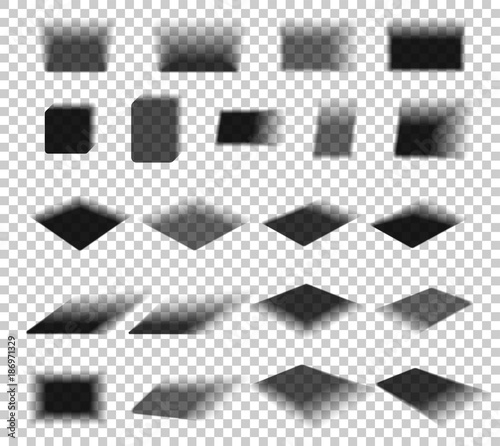 Box and paper shadow with soft edges isolated on transparent background. Empty square Shadow - Elements for product design. Vector illustration