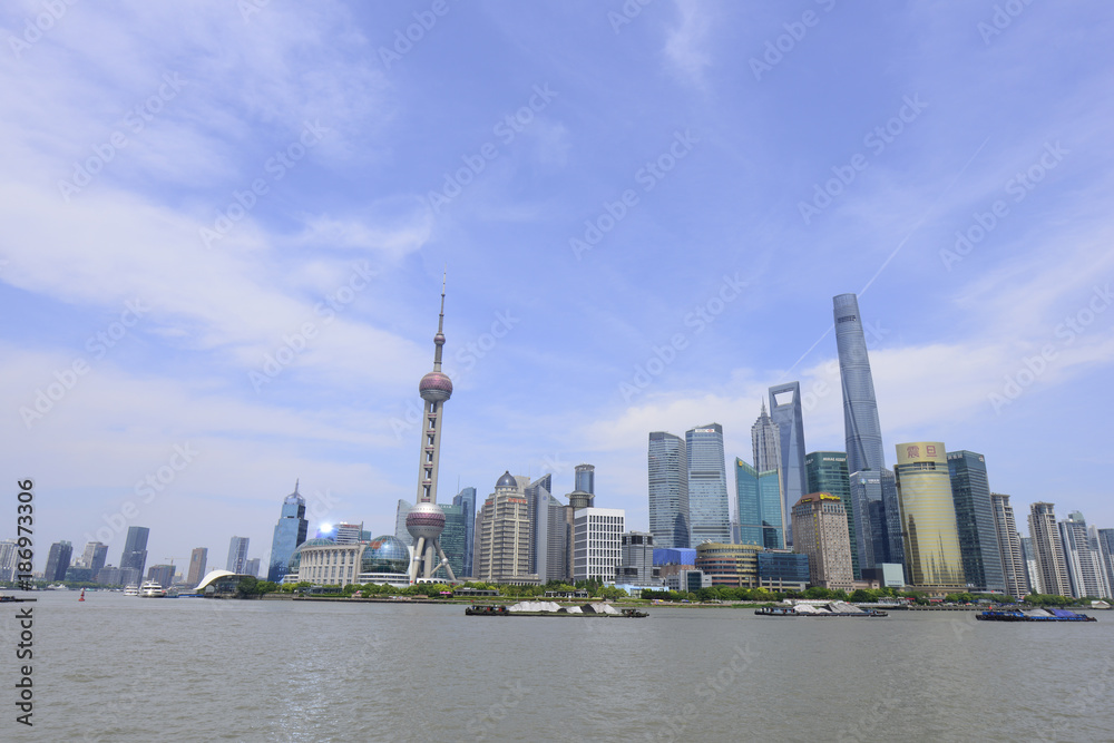 Shanghai - May 22: beautiful buildings in the bund of Shanghai pudong new area in China, on May 22, 2015, Shanghai, China,