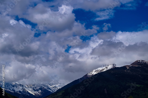 Day in Spring with Snowcapped Mountain Range in South Tyrol, Italy © Patrycia