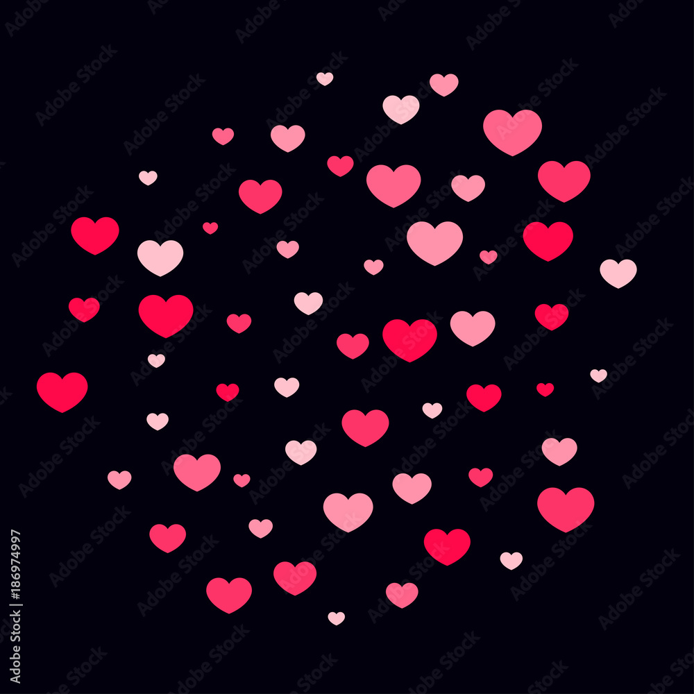 Pink Hearts Random Falling on White Background. Valentine's Day Pattern. 