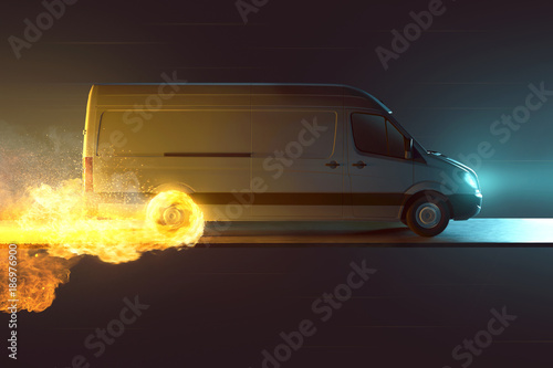 Lieferwagen mit Feuerreifen