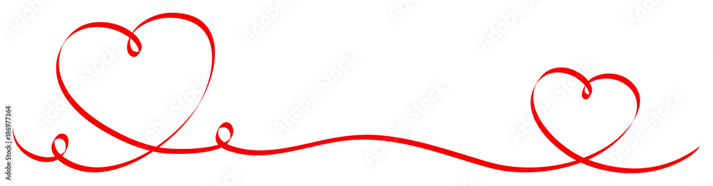 2 Divided Red Calligraphy Hearts Ribbon Banner