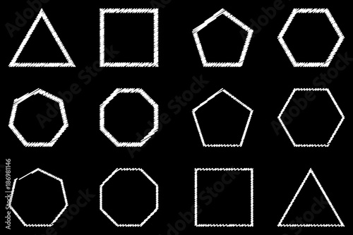 Geometric shapes set vector, Polygon - black on white scribble sketch - vector set