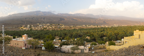 Oman, Al Dakhiliyah, Jebel Shams, Al-Hamra, Mountain village Wadi Misfah, Panorama photo