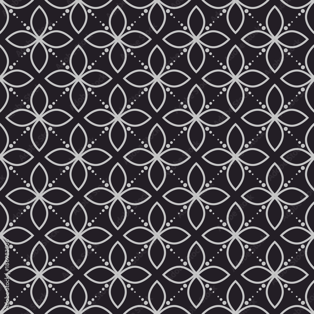 Fototapeta premium Geometry flower dark seamless vector pattern. Blue repeating background.
