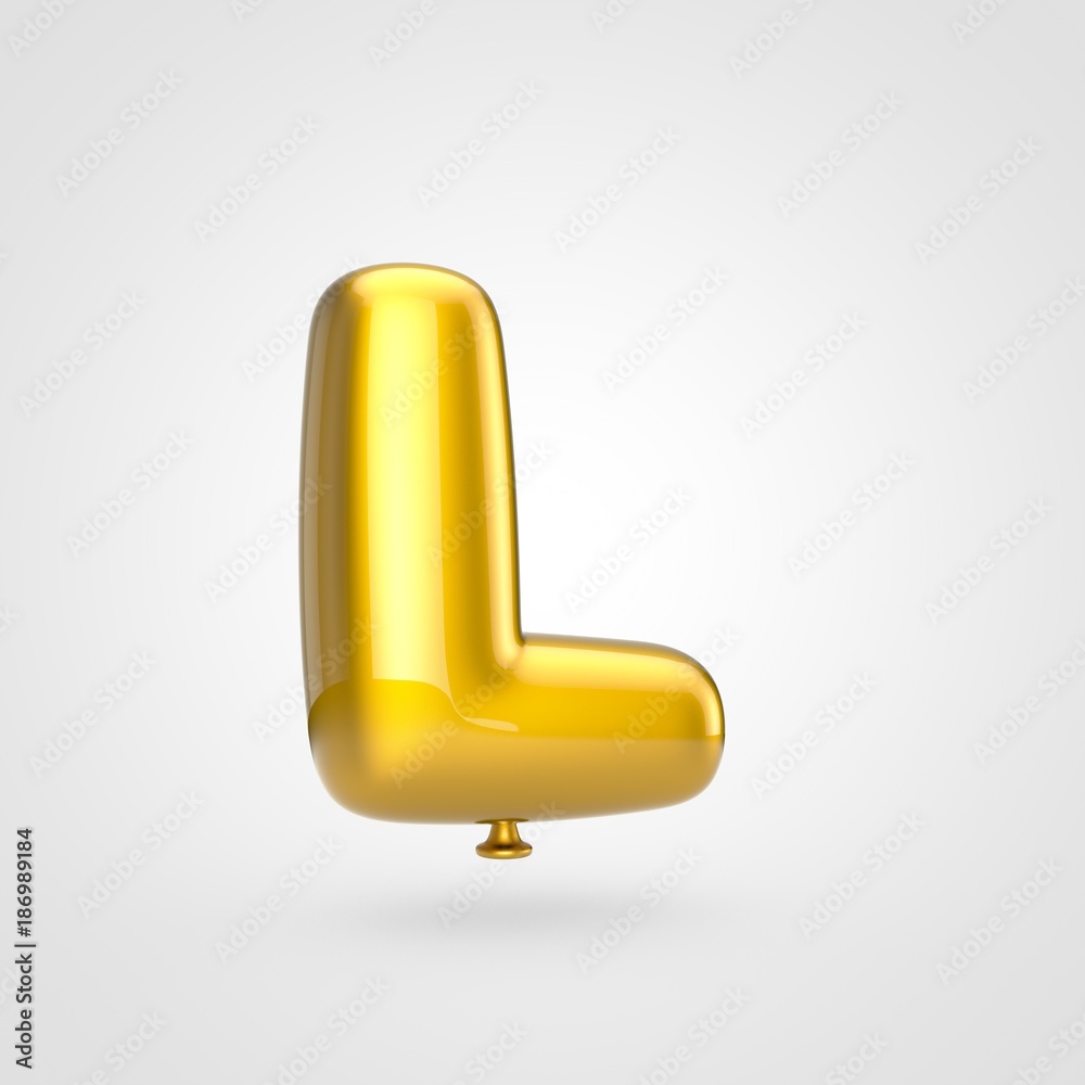 Glossy golden balloon letter L uppercase isolated on white background. Glossy golden balloon letter L uppercase isolated on white background.