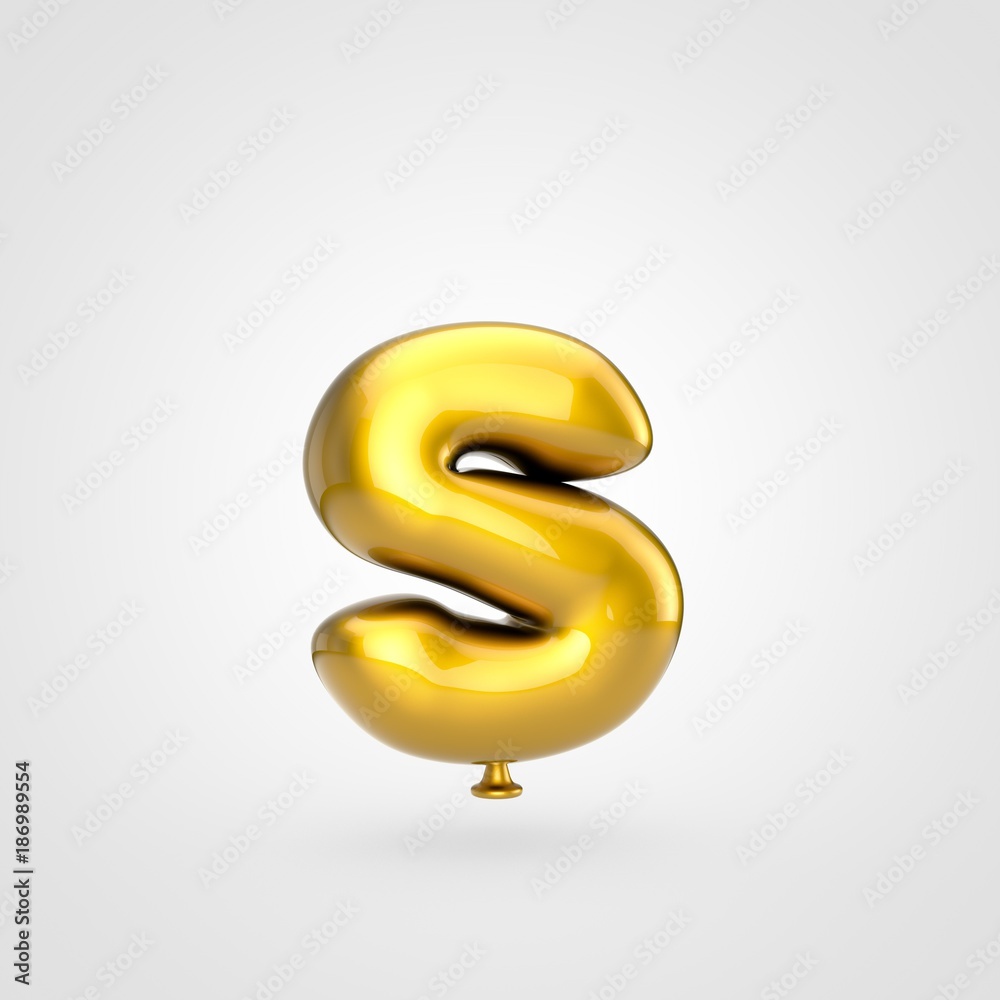 Glossy golden balloon letter S lowercase isolated on white background. Glossy golden balloon letter S lowercase isolated on white background.