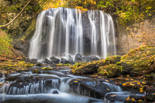 Tatsuzawafudo Falls at Fukushima in autumn